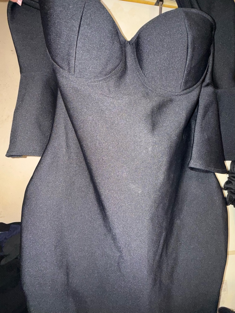 Fashion Nova Black Long Sleeve Sweetheart Bodycon Dress